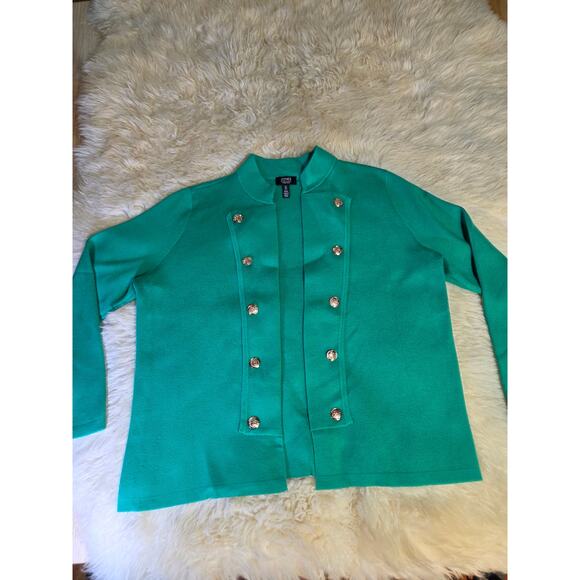 Jones New York Kelly Green Gold Button Detail Sweater Viscose Blend Large - Picture 1 of 14